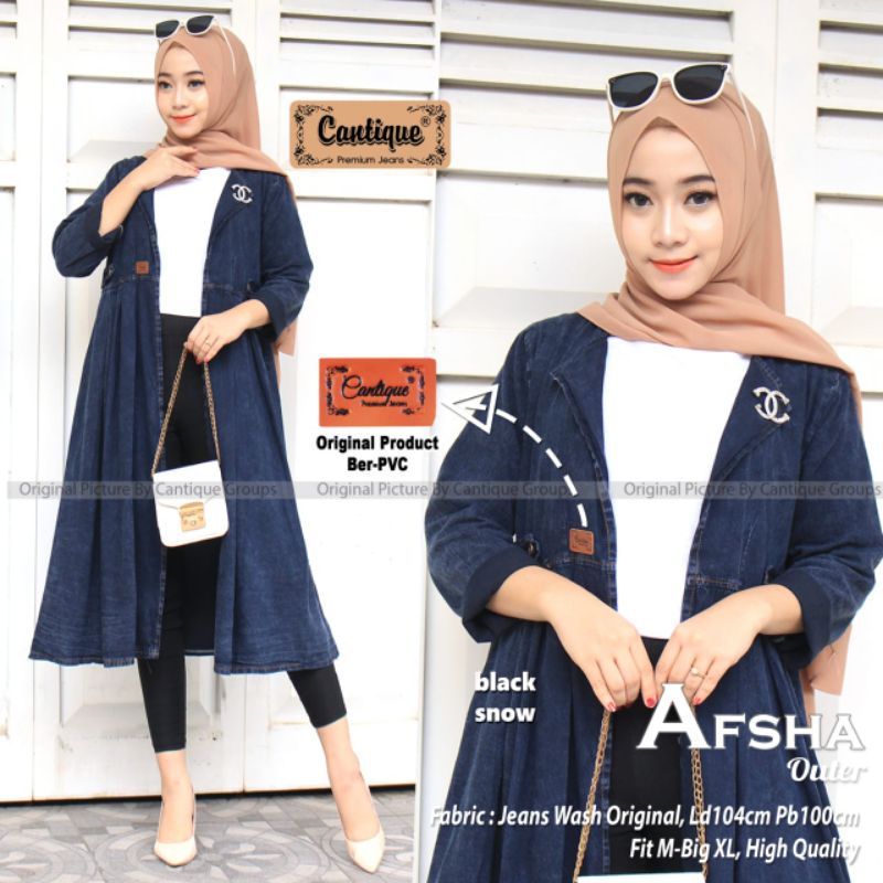 AFSHA OUTER BY CANTIQUE (BLAZER JEANS WANITA) Outer jeans muslimah modern rekomended