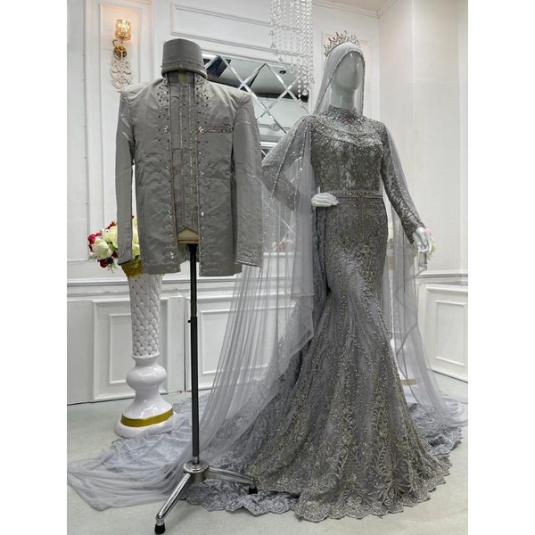 TERBARU COUPLE GAUN DRESS WEDDING | GAUN COUPLE MURAH | GAUN KEBAYA BEREKOR COUPLE BESKAP | BAJU PENGANTIN