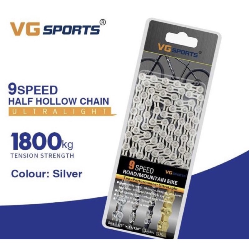 Rantai Sepeda VG Sport 9 Sped Silver bicycle chain half hollow