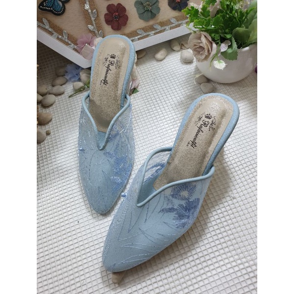 sepatu ruby babyblue tanpa payet 7cm kaca