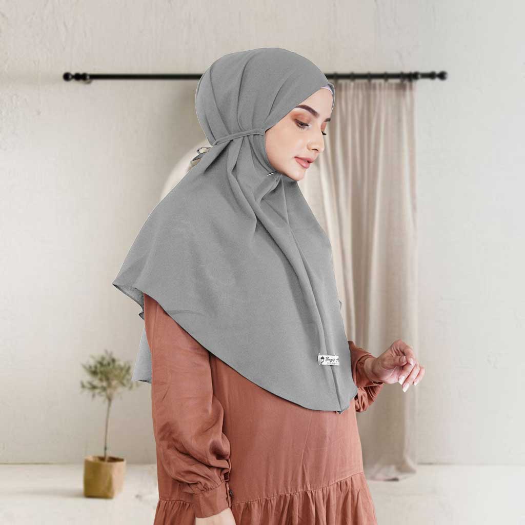 Bugis Hijab - Bergo Maryam Polos - Ukuran L - Bergo Instan-GREY MIST