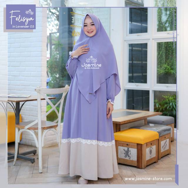Gamis Felisya Dress Set Khimar Nesya Kode 05 in Lavender Busui Syari Cantik Aksen Renda Manis Mewah
