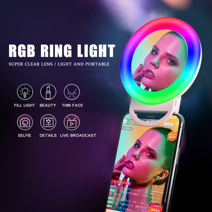 A4S RGB Selfie ring light portable Makeup kaca Mirror Clip Fill Light