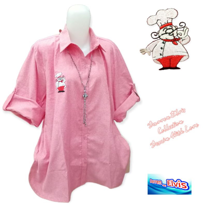 Kemeja Wanita Import / Denim Merah Bordir Koki