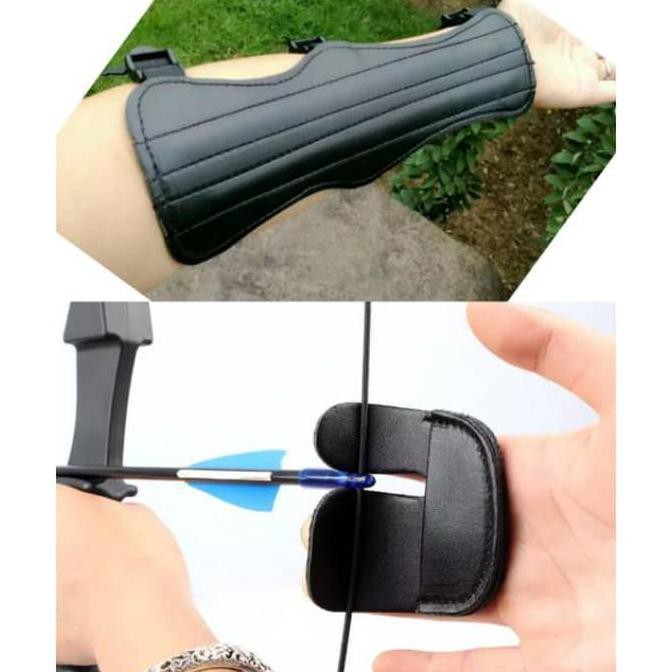 Satu set Arm Guard Pelindung Tangan dan Jari memanah panahan busur pan