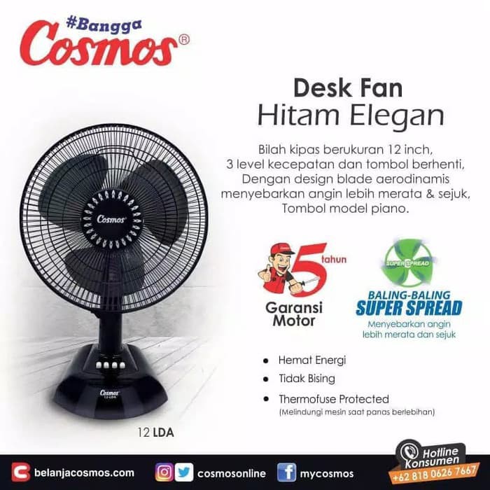 COSMOS Desk Fan 12inch Kipas angin meja 12&quot; 12LDA - 12 LDA 37watt SNI Original