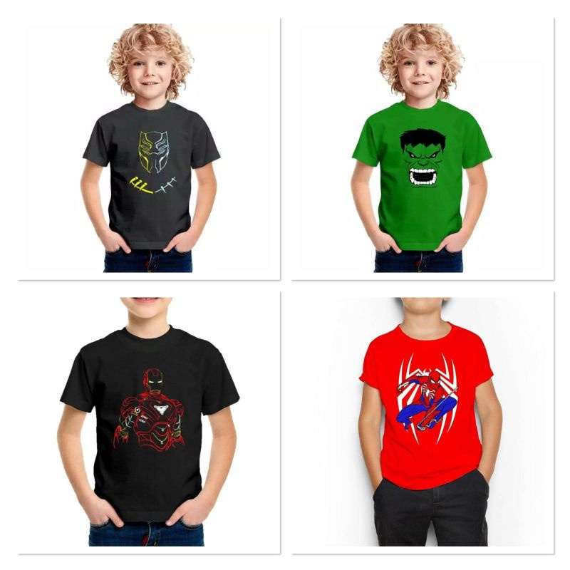 kaos baju anak laki-laki black panther hulk hijau iron man spiderman merah