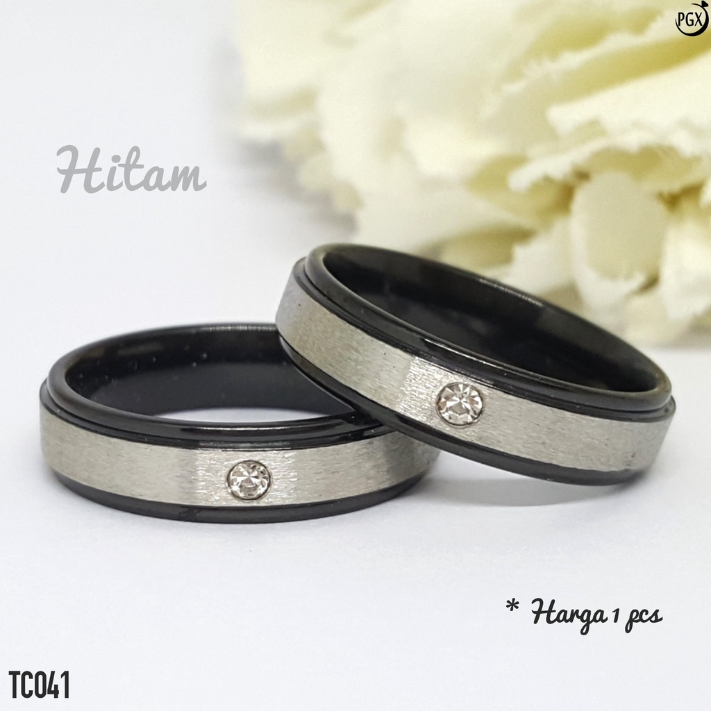 PGX Cincin Titanium Couple Hitam Aksesoris Fashion Perhiasan Anti Karat - TC041