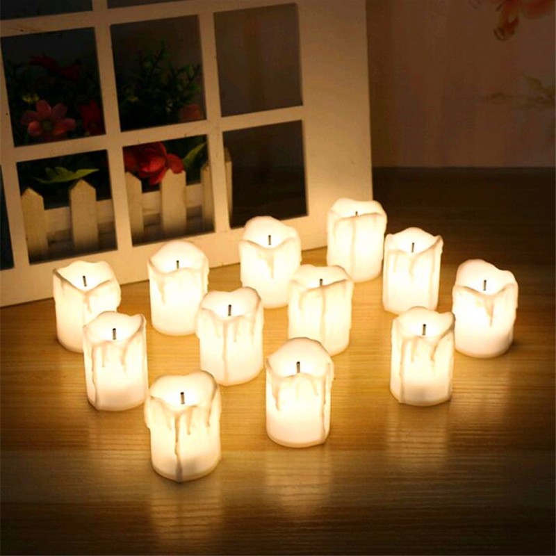 [Ready Stock ]  Creative Home Ivory Color Electronic Candle Light / Flameless Tears LED Battery Powered Tea Light Candle Light / Wedding Christmas Party Decor Lamp Ambient Light