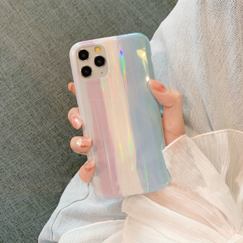 Soft Case Silikon Desain Garis Vertikal Warna Pelangi Untuk iPhone 12 13 11 Pro Max X Xs Max Xr 7756