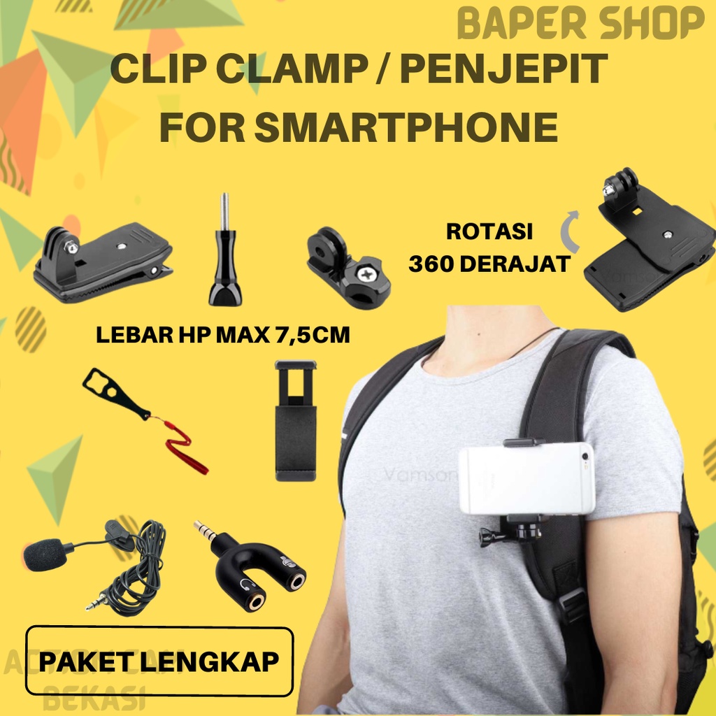 Holder HP Penjepit Clip Clamp 360 Rotasi For Smartphone / Action Cam / Camera / Vlog / Jepitan Mount