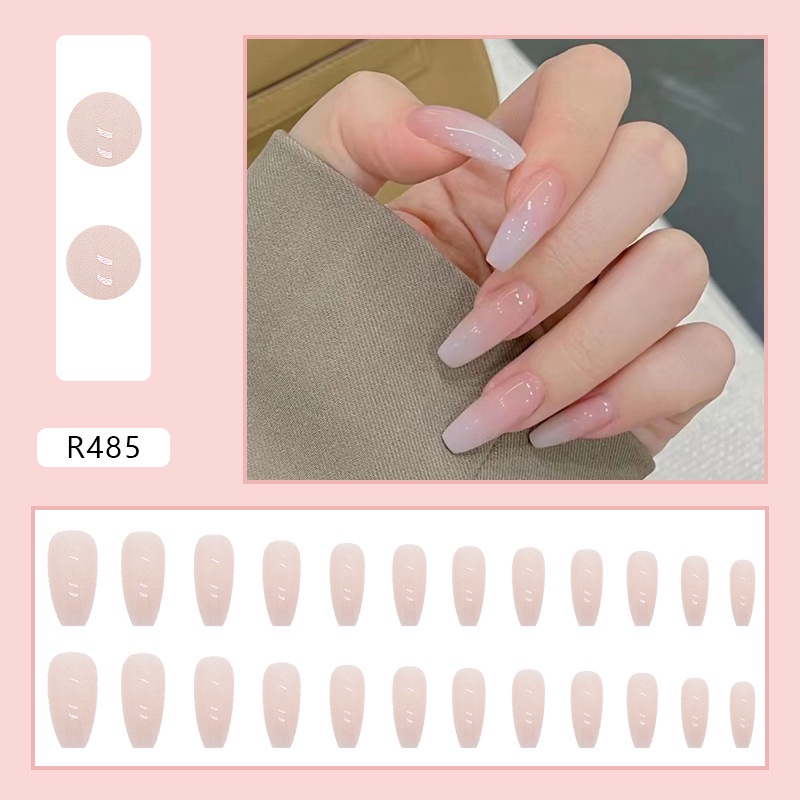 24pcs / box Kuku Palsu Panjang Warna Pink Gradasi Untuk Ballet