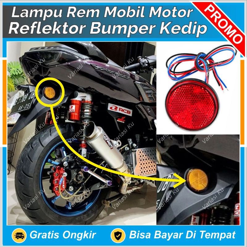 LAMPU REM REFLEKTOR SPAKBOR BUMPER DRL MATA KUCING BULAT 2 MODE BISA KEDIP UNTUK MOBIL & MOTOR: VARI