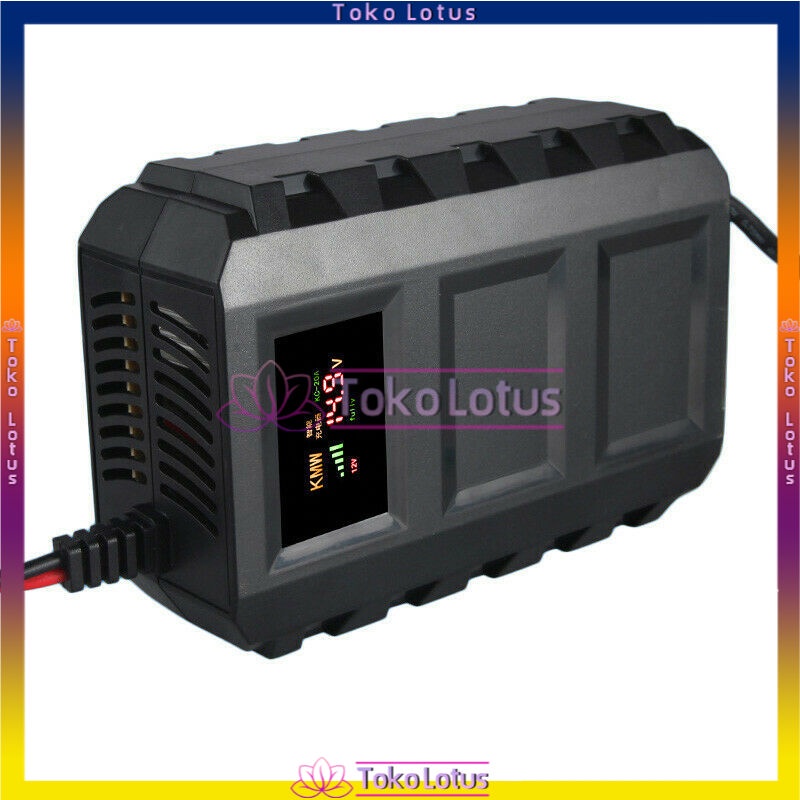 [NEW] Charger Aki 12V 20A Black Mobil dan Motor Indikator Layar LCD Charger Accu Cas Aki Mobil Motor Otomatis BK