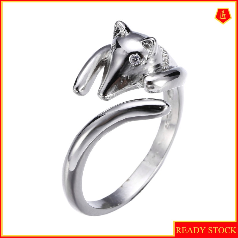 [Ready Stock]925 Silver Simple Fox Open Ring Classic Personality