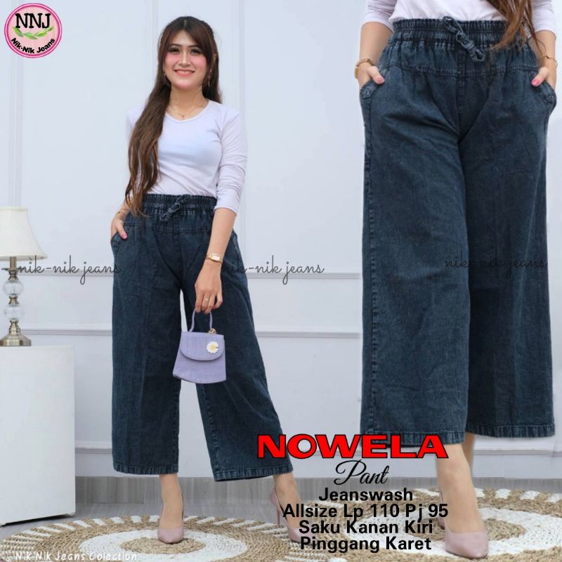 Nowela Palazo Celana Wanita Kulot Jeans Snow Hitam Jumbo Lp 110 Fit XXL Pg Karet By NNJ