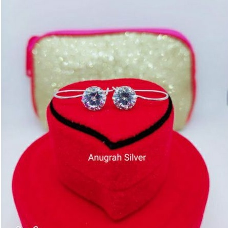 (COD)Anting Desy dewasa putih mata diamond putih kilau perak asli 925/Silver 925 lapisan emas putih murni!!