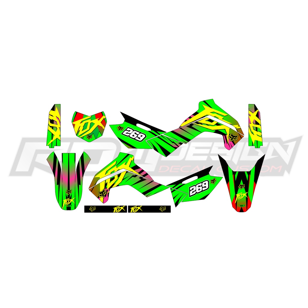 DECAL STICKER KLX 140 (002) DEKAL STIKER HITAM KUNING HIJAU MERAH
