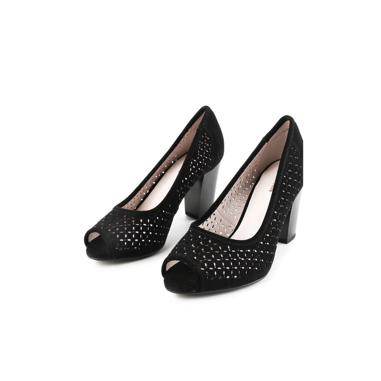 SEPATU HEEL KULIT WANITA OBERMAIN ORIGINAL HEELS BRANDED HITAM OW23