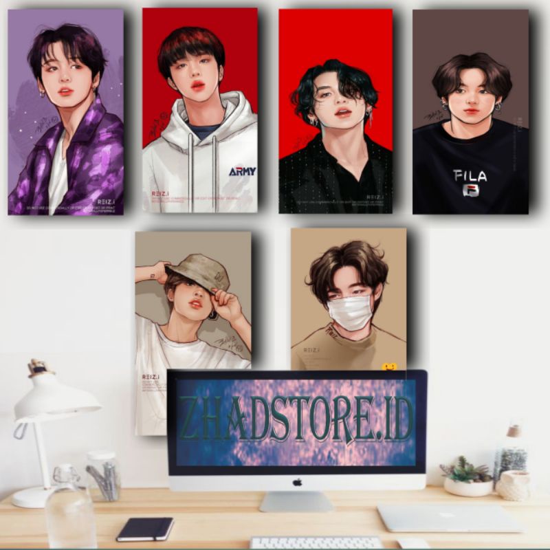 Hiasan dinding Kamar poster Frame kayu BTS Member Army walldecor