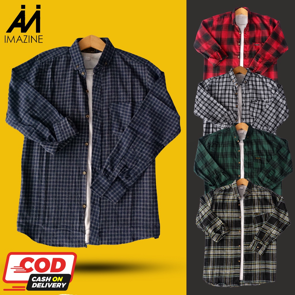 Baju Kemeja Flanel Kotak Kotak Unisex Pria Wanita Lengan Panjang Hem Flanel Cowok Lengan Panjang