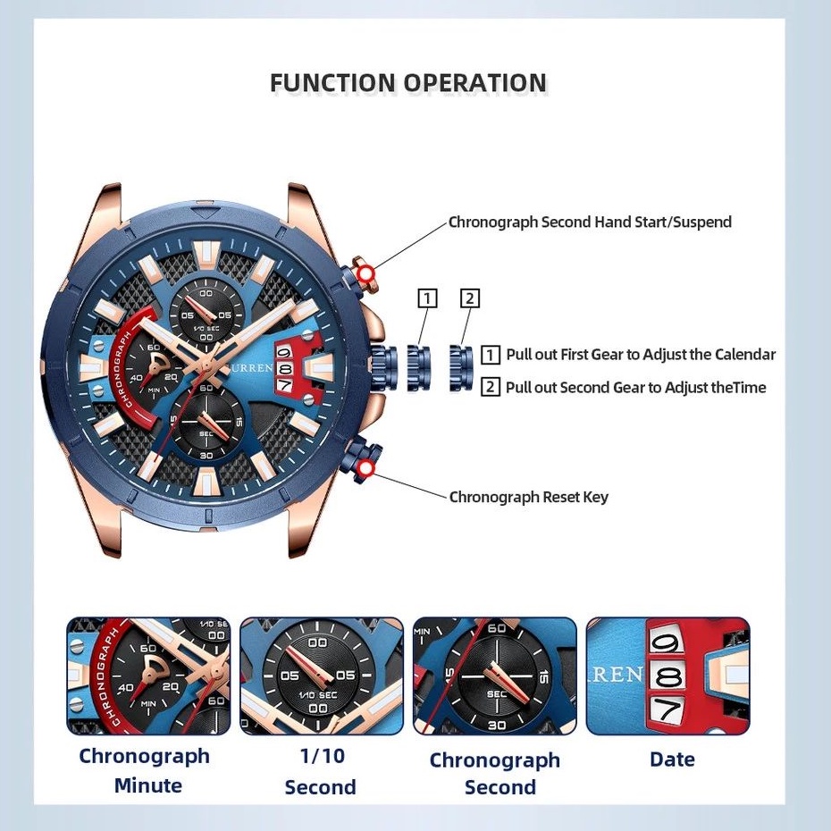 CURREN 8401 Jam Tangan Pria Analog Stainless Steel Chronograph Luminous Hand WATCHKITE WKOS