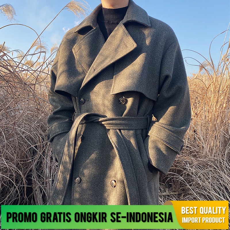 Jaket Blazer Pria Wol   Panjang Empuk Wol  Korea  Tren Tinggi Rasa Impor