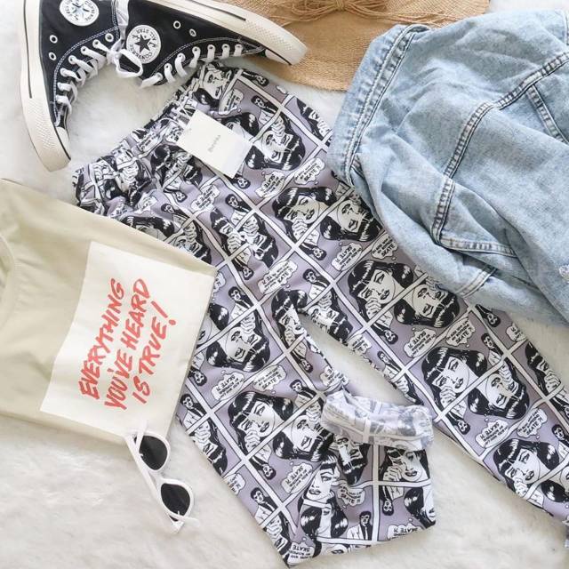 HOPYLOVY - Celana Panjang Motif Print Komik bahan Babyterry