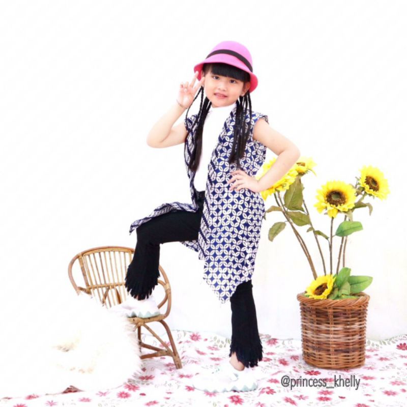Batik Costume Outer Batik Anak Perempuan Kawung Mixing Cap Vavy Merah Outer Vest Batik Cap Bigsize A