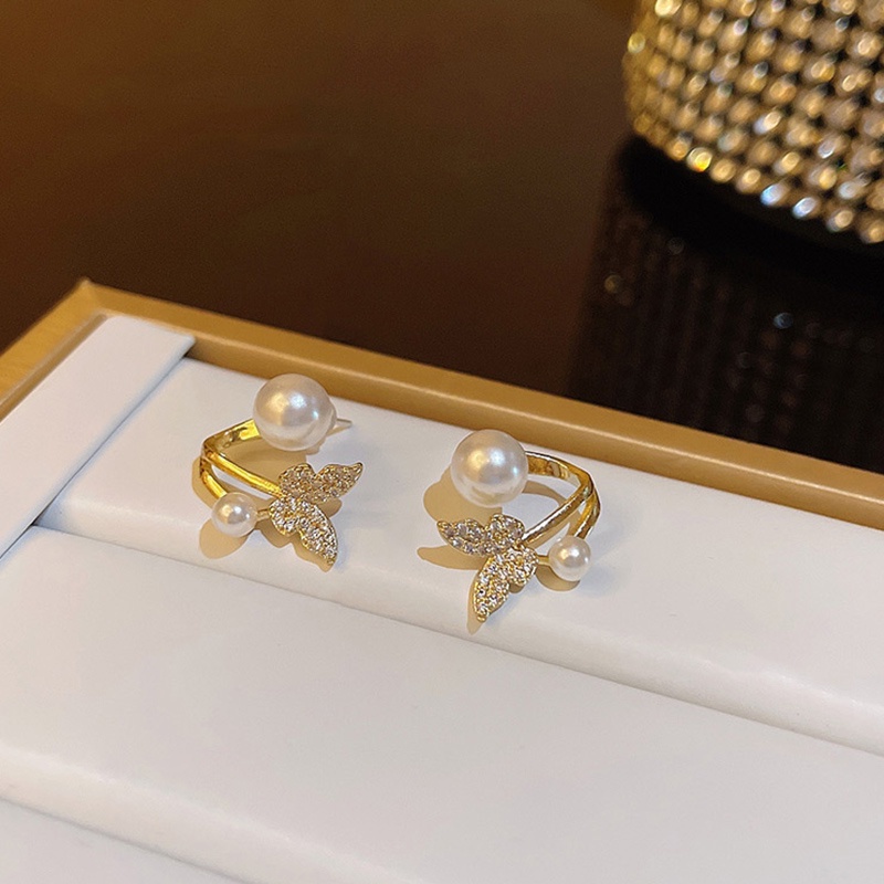 Anting Tusuk Motif Kupu-Kupu Hias Berlian / Mutiara Imitasi Simple Ala Korea Untuk Wanita