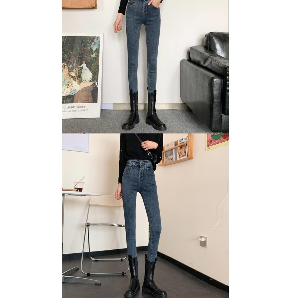 Suhao Retro Tinggi Pinggang Ketat Lurus Celana Jeans Wanita Musim Gugur Celana Kurus Slim Fit Burr C