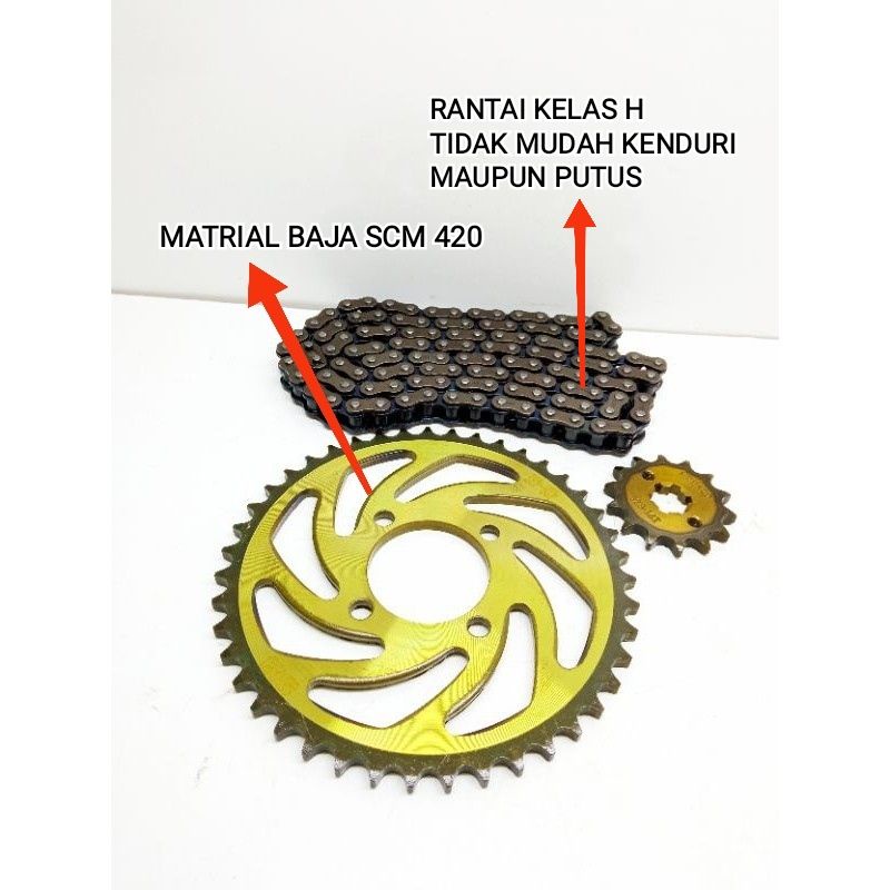 Ger Paket Satria Fu 150 14T-43T- 428H-120L SEPUHAN MATRIAL BAJA SCM 420 DI PROSES MENGGUNAKAN MATRIA
