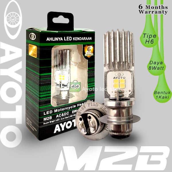♛ COD AKTIF ♛ Lampu led motor depan matic/bebek AYOTO M2B Socket H6/T19 pnp AC/DC - PUTIH KUNING