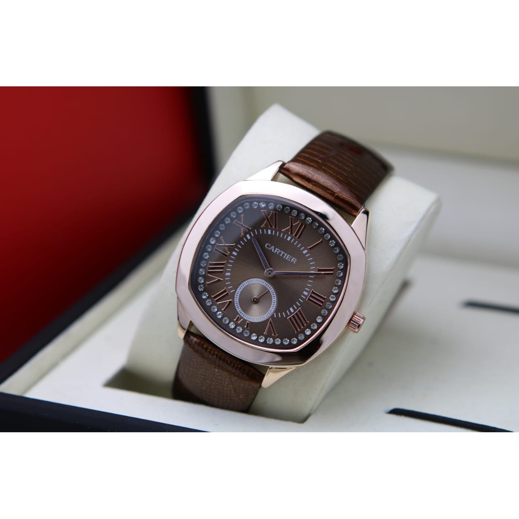 COD - JAM TANGAN FASHION WANITA CARTIER LV 5120 CHRONO DETIK AKTIF TALI KULIT FREE BOX & BATERAI