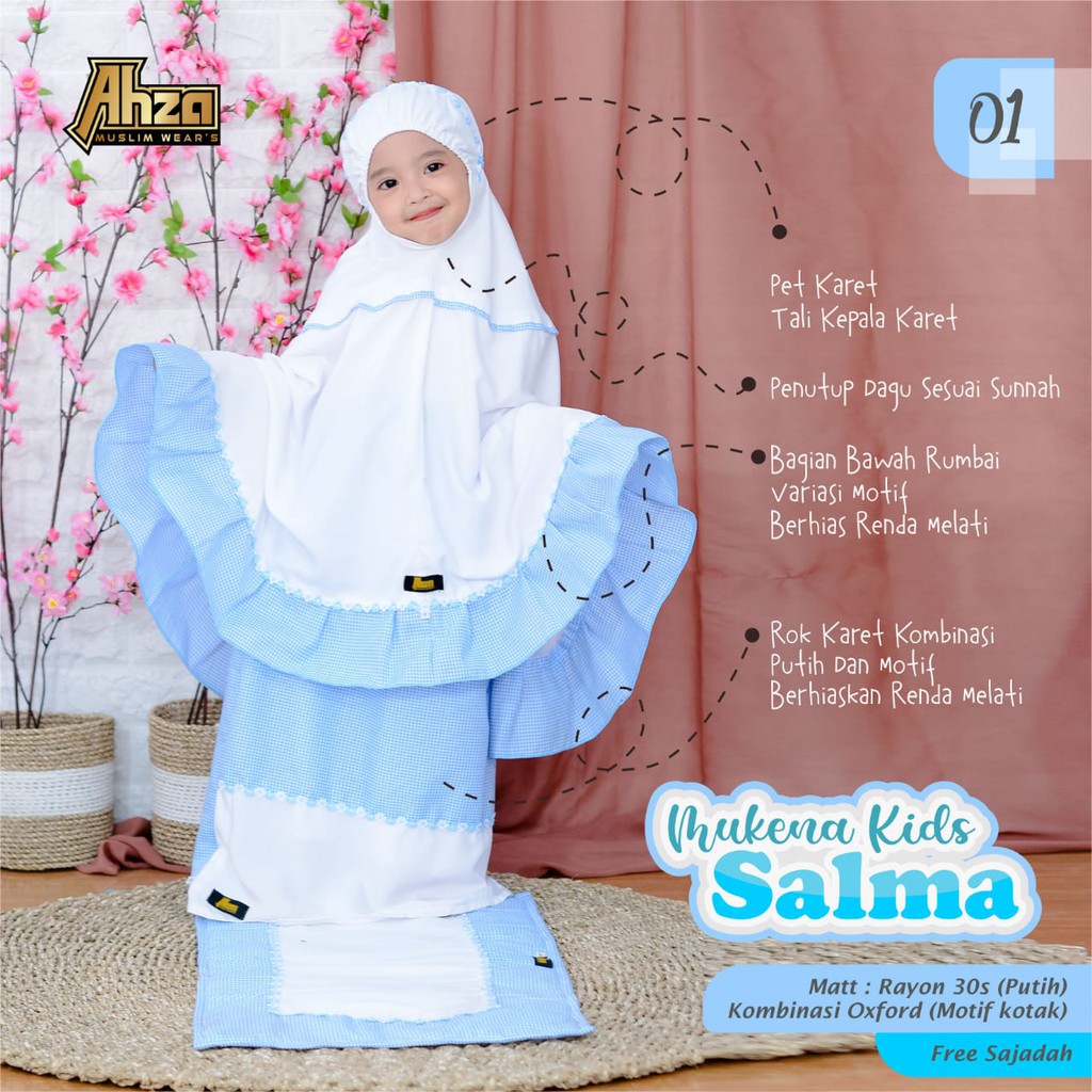 MUKENA ANAK SALMA by AHZA - Mukena Kids - Set Mukena Dan Sajadah