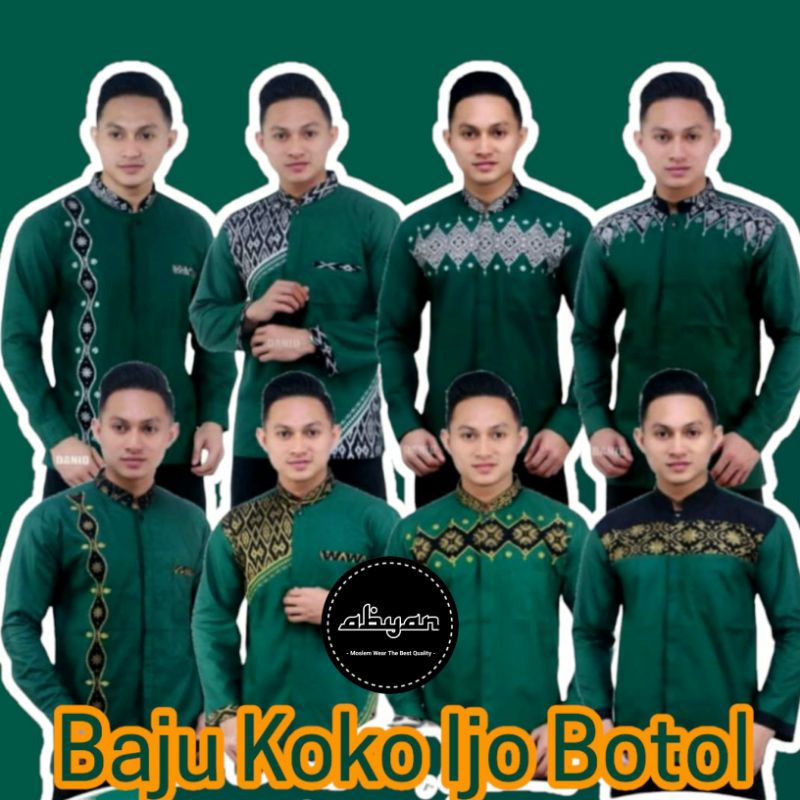 BAJU KOKO PRIA MUSLIM HIJAU BOTOL LENGAN PANJANG TERMURAH