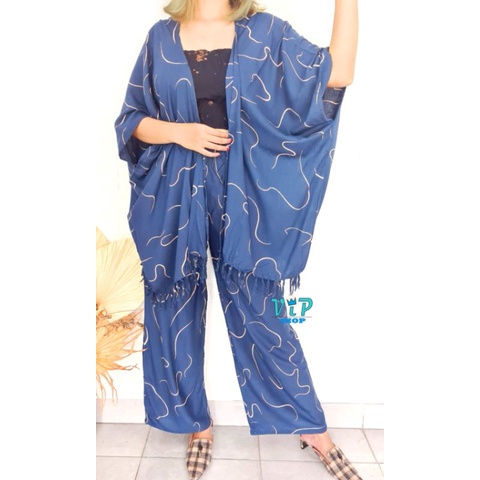 Set Outer Cardigan dan Kulot Tiedye Bali Lilit bohemian-Candy navy