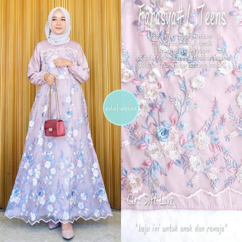 Farasya Dress Teen #1 Gamis Brukat Remaja LD 90 Gamis Bruklat Warna Greentea Classicgrey Rose Gold Brown Ice Blue Dusty Pink Gamis Kondangan Terbaru Gamis Remaja Gamis Anak Perempuan Gamis Lebaran Terbaru Outfit Kondangan Baju Pesta Mewah Dress Muslim