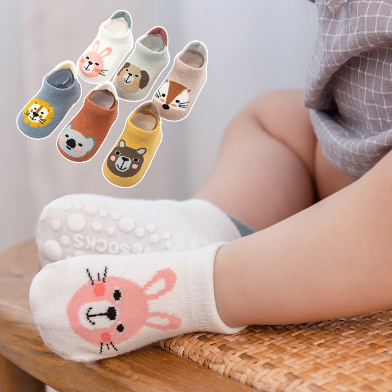 Kaos Kaki Bayi Motif Animals, gambar hewan lucu Bahan katun knit nyaman dipakai dengan antislip import