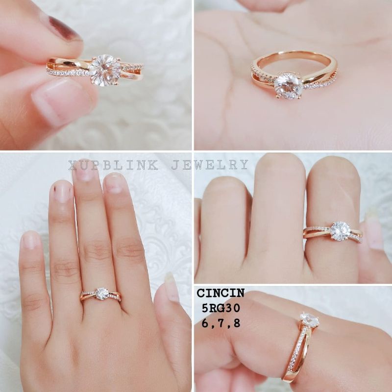 Cincin Titanium Anti Karat Silang Permata Solitaire Cincin Terlaris Xupblink Jewelry