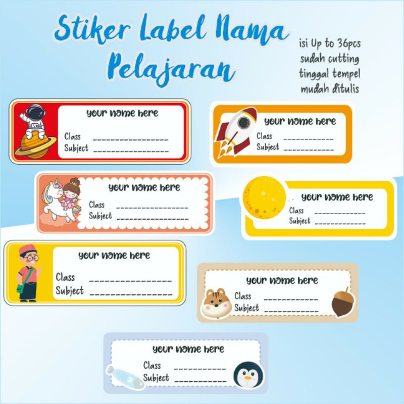 Jual Stiker nama custom PELAJARAN sticker nama custom stiker pelajaraan