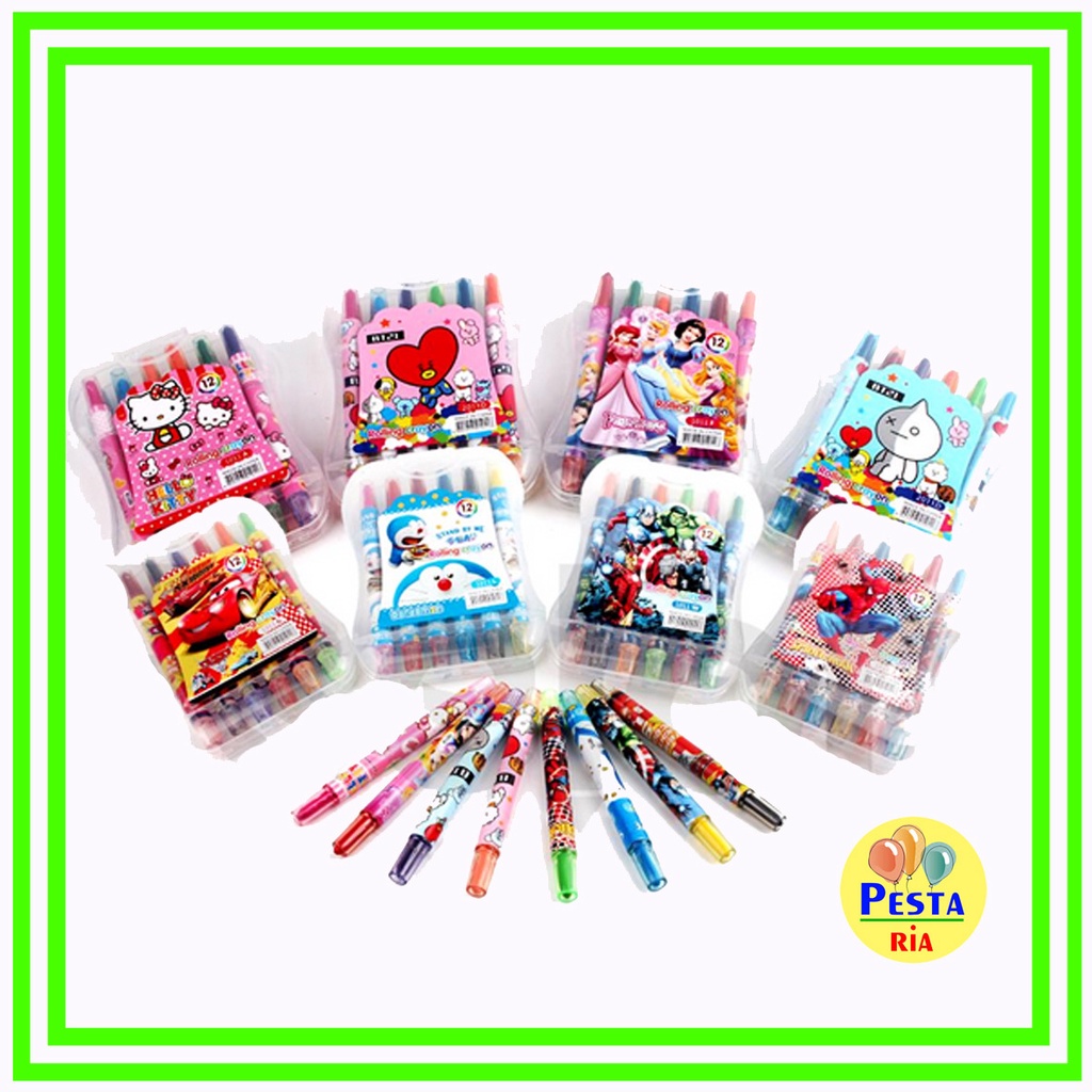 

Murah!! (1Pak isi 12pcs) Crayon putar karakter Cewek & Cowok, Crayon mewarnai karakter