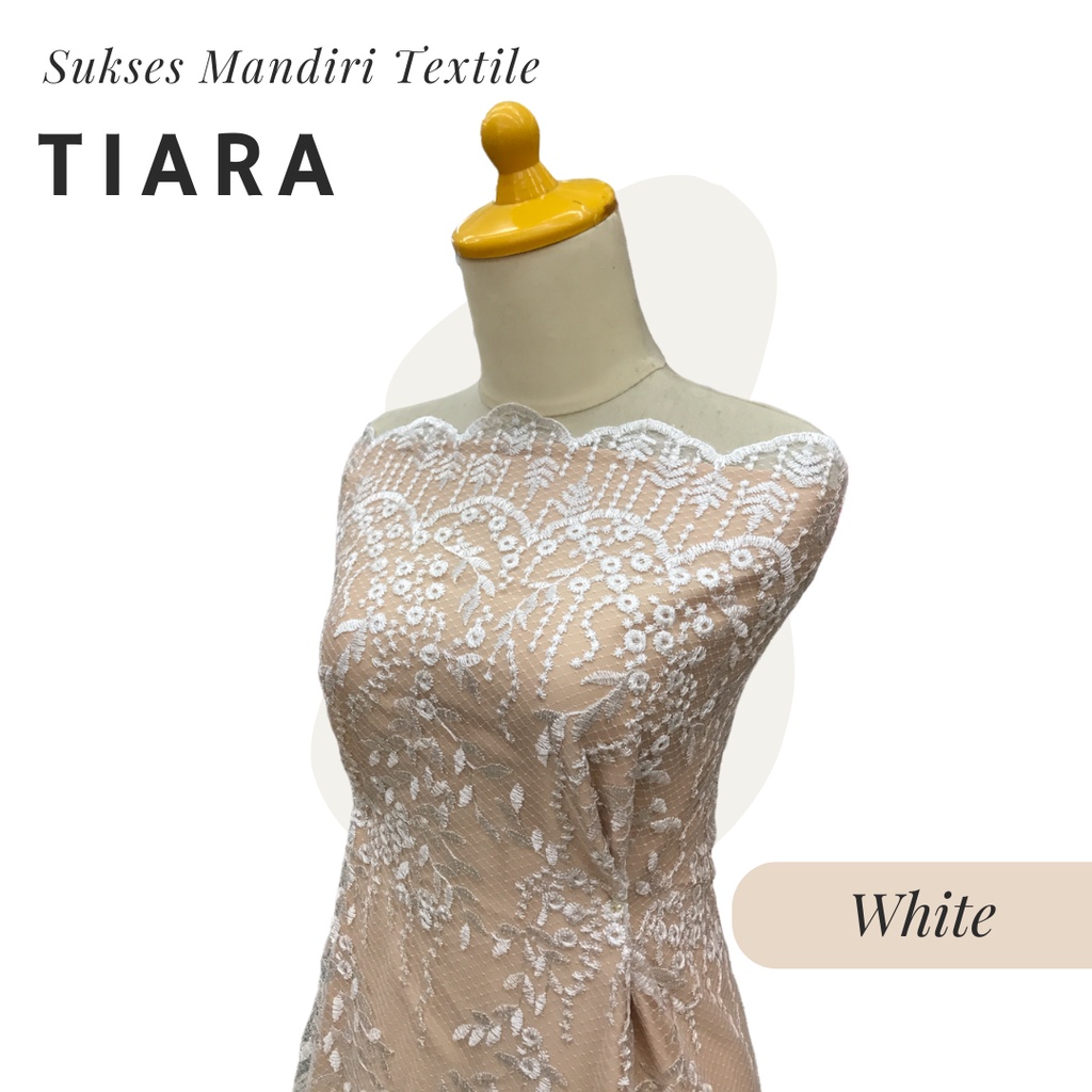 [TIARA] Brokat Brukat Tile Premium Mewah Warna White Putih | Harga ½ meter = 50 cm (Bahan Dress Brid