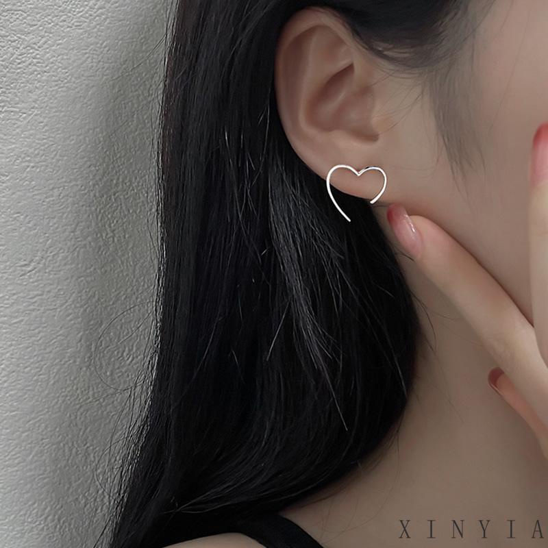 【COD】Anting Klip Tanpa Tindik Bentuk Hati Geometris Warna Silver