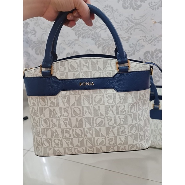 SALE TAS BONIA MONOGRAM PUTIH BIRU ORIGINAL 100%