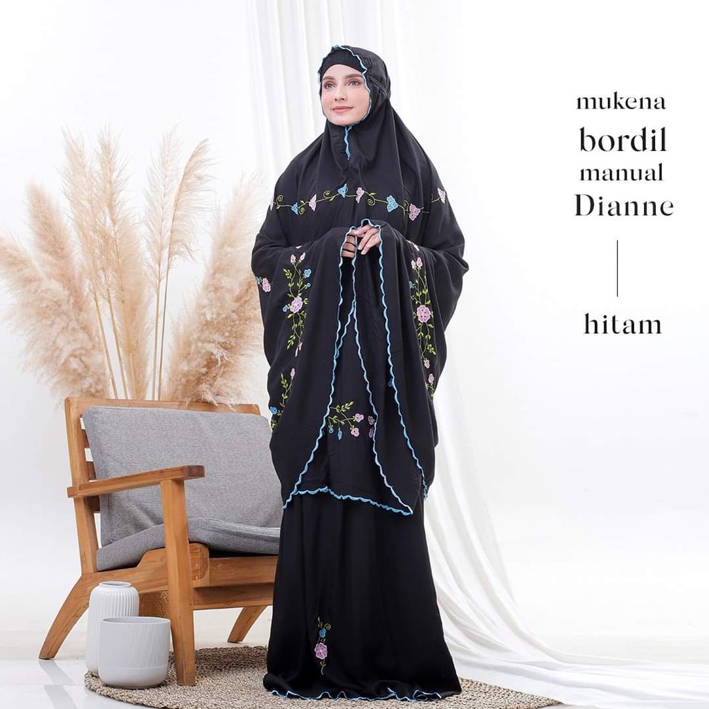 Nanoystore Official Mukena Dewasa Rayon Premium Motif Bordir Manual - Hitam