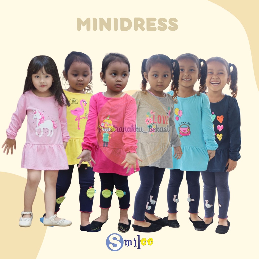 Minidress Anak Smilee Lengan Panjang Mix Motif Size 1-5Tahun