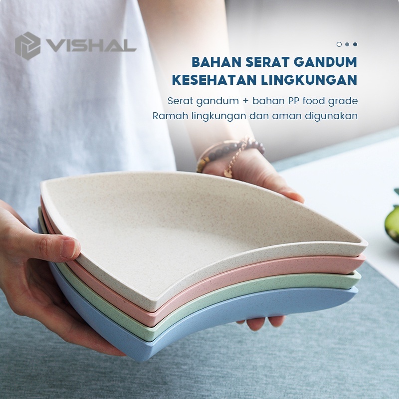 VISHAL Piring Plastik / Piring Saji Unik Segi Lima Warna-Warni Bahan Jerami Gandum Segi Tiga VS-88