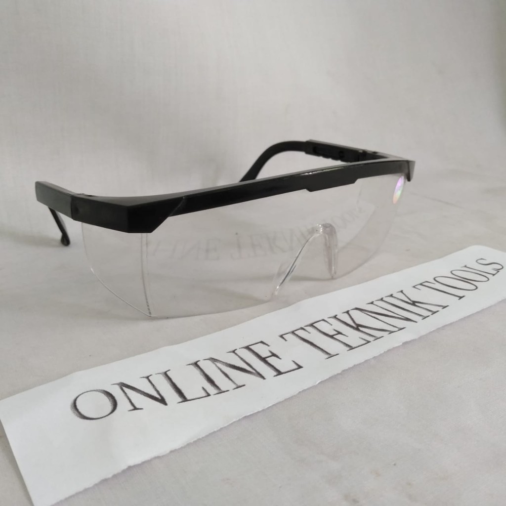 Kacamata Las Bening Putih Kotak Frame Hitam Safety Glasses