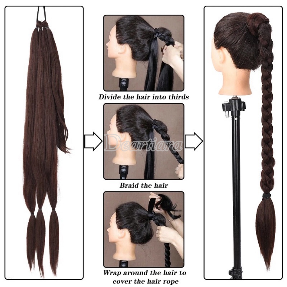 1 PC Wig Rambut Ekstensi Ponytail Model Kepang Bahan Sintetis Untuk Wanita